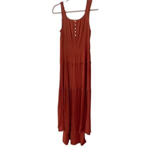 Fig Flower Anthro Womens Swiss Dot Tiered Tank Maxi Dress Rust Boho Festival, M